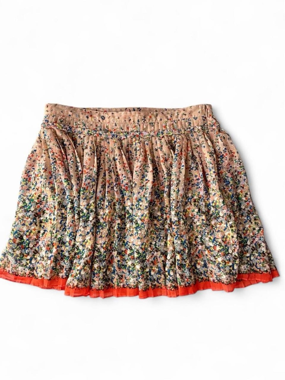 American Eagle Outfitters Beige Floral Skater Skirt with Orange Trim Sz 4